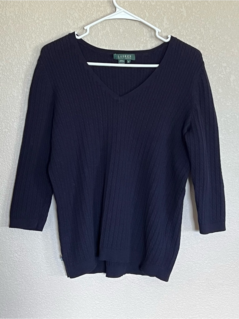 Ralph Lauren Navy Ribbed V-Neck Sweater